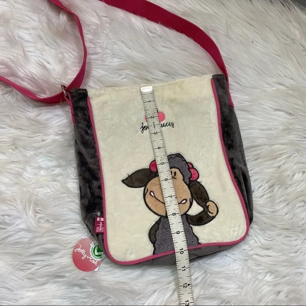 NEW NICI Jolly Luccy sheep print white pink faux velvet crossbody / shoulder bag